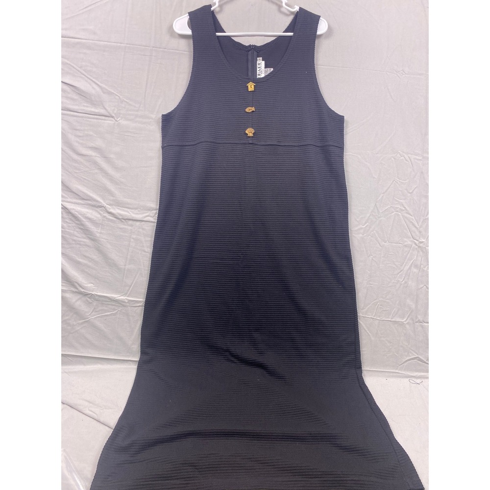 Richard and Company Long Dress Women Size M Black Cotton Waffle Knit Novelty NWT - Picture 2 of 13